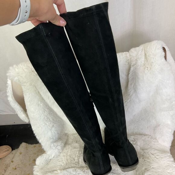 Ann Demeulemeester Suede Leather Square Toe Block Heel Knee High Boots Black 35 - Picture 11 of 15